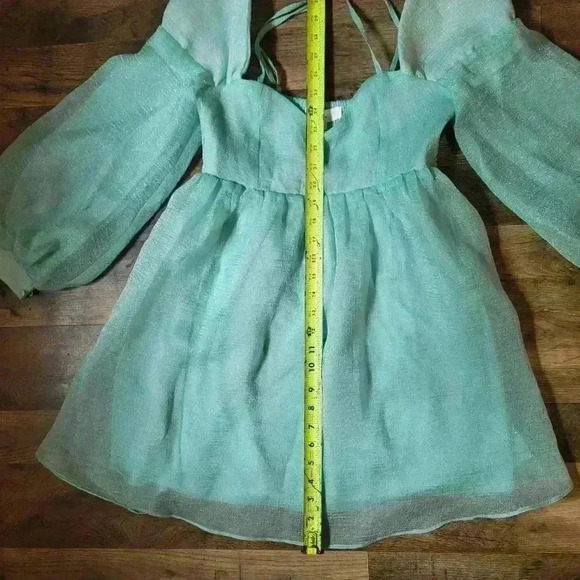 Klesis Mint Babydoll Off-Shoulder Longsleeve Shimmer Dress Size Small - Picture 6 of 9